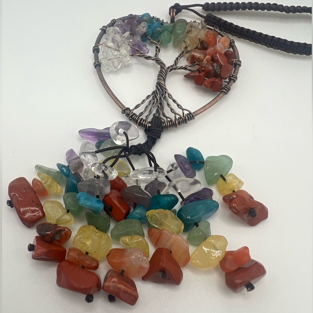 Handmade 7 Chakra Tree of Life Crystal Heart Pendant Bohemian Colorful Gift - Picture 8 of 10